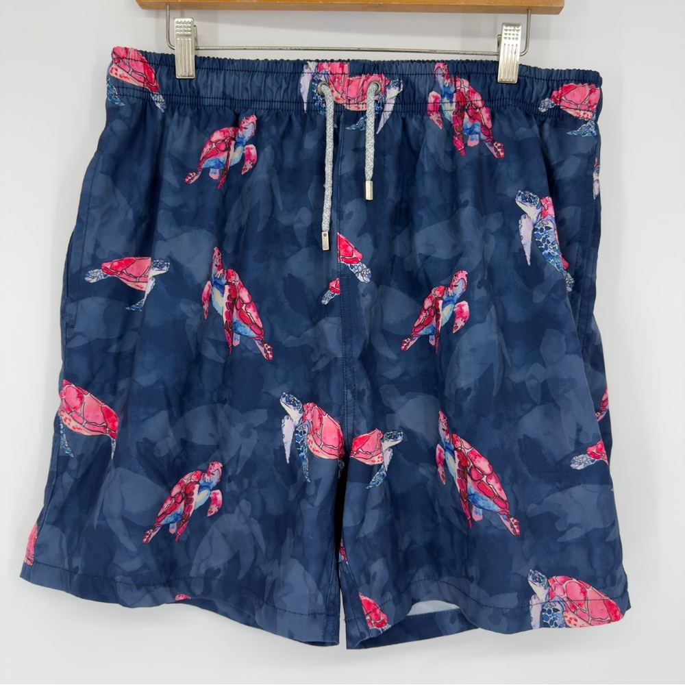 Vintage Summer Blue Turtle Pattern Swim Trunks Sz XXL Mens
